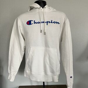Champion Hoodie Mens Small White Red Blue Pullover Sweater Grey Hood